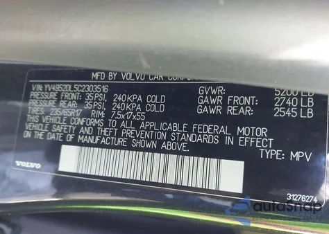2012 Volvo Xc60 3.2/3.2 Platinum/3.2 Premier/3.2 Premier Plus from USA, damaged, VIN YV4952DL5C2303516